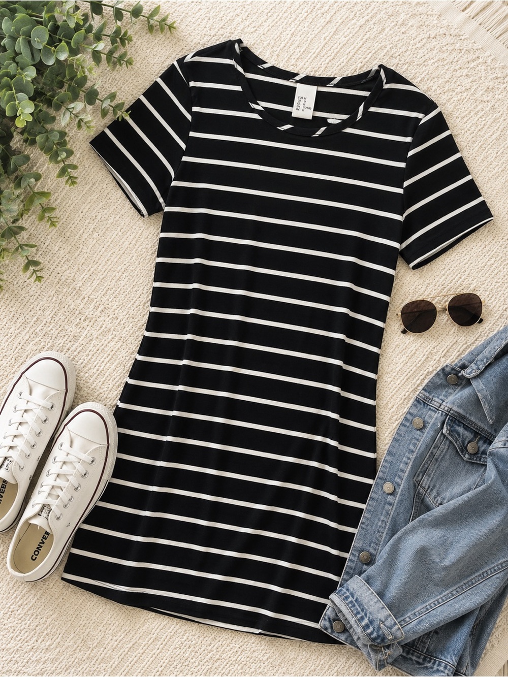 Amazon Black & White Striped T-Shirt Dress | Size Medium